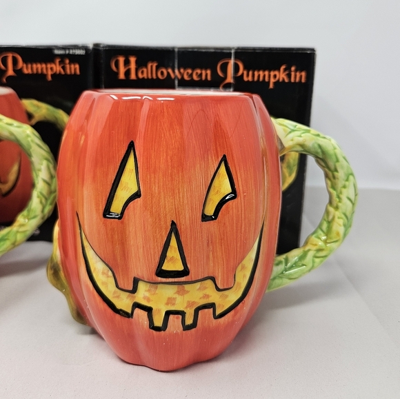 Halloween Pumpkin Ceramic Mugs Set Of 2 Susan Winget 22 FL. Oz Autumn fall Feel - Picture 2 of 9